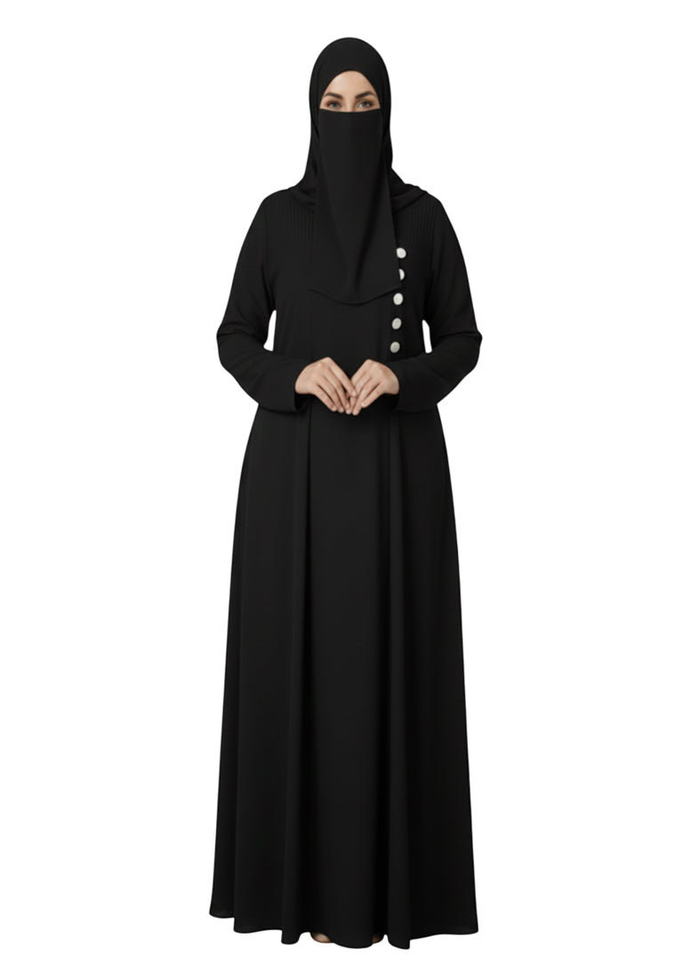 Wine Maroon A-Line Burqa Abaya with Button-Detail – Modest Fashion Maxi Dress
