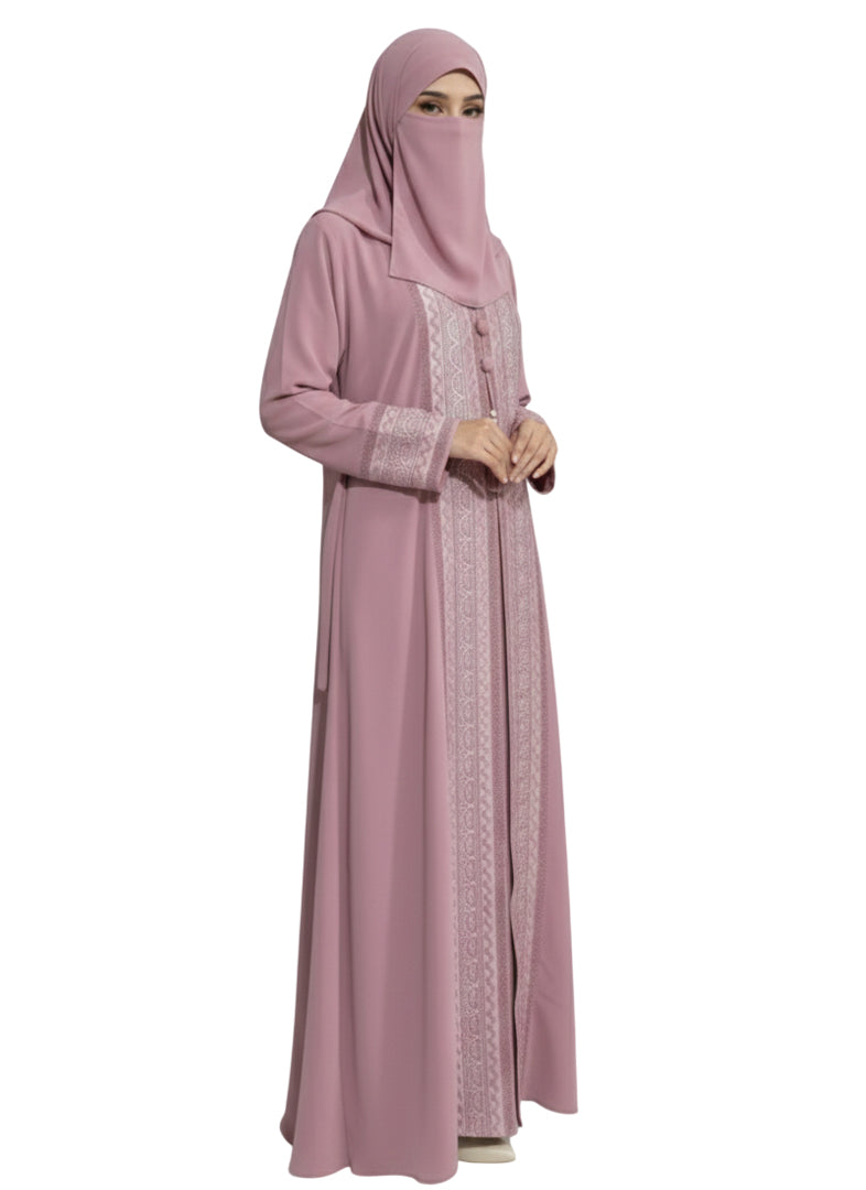 Refined Modest Abaya with Embroidery – Mauve Edition Burqa