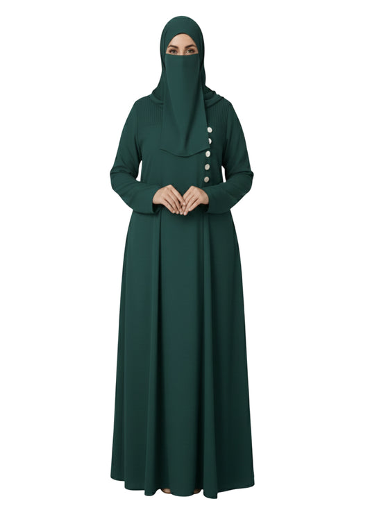 Wine Maroon A-Line Burqa Abaya with Button-Detail – Modest Fashion Maxi Dress
