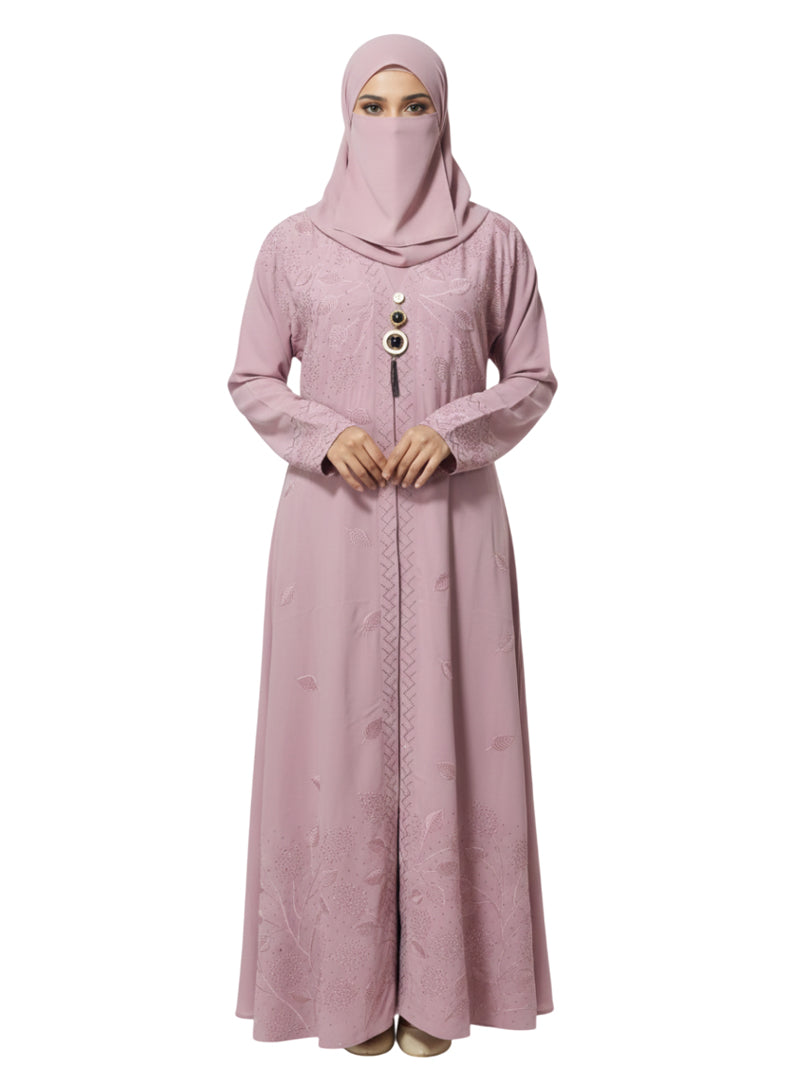 Cardigan Abaya with Metallic Braid Detail – Open Front, Modest Long Coat Style