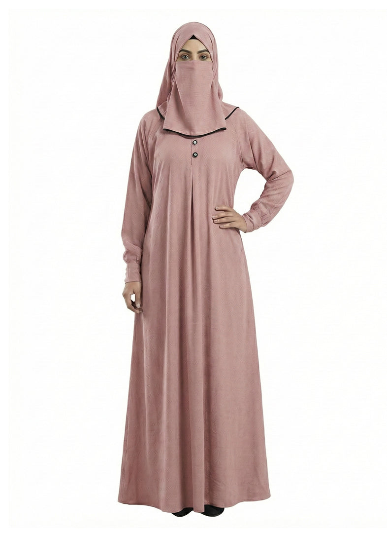 Classic Modest Wear Abaya – Embroidered Front Design in Rose Mauve Burqa