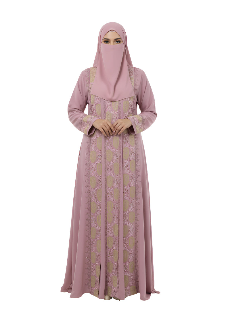 Double Embroidered Front Open Gown Style Abaya Burqa