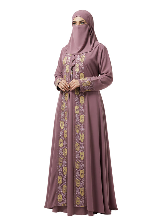 Women’s Embroidered Double Gown Abaya, Front‑Open Gown Style Burqa