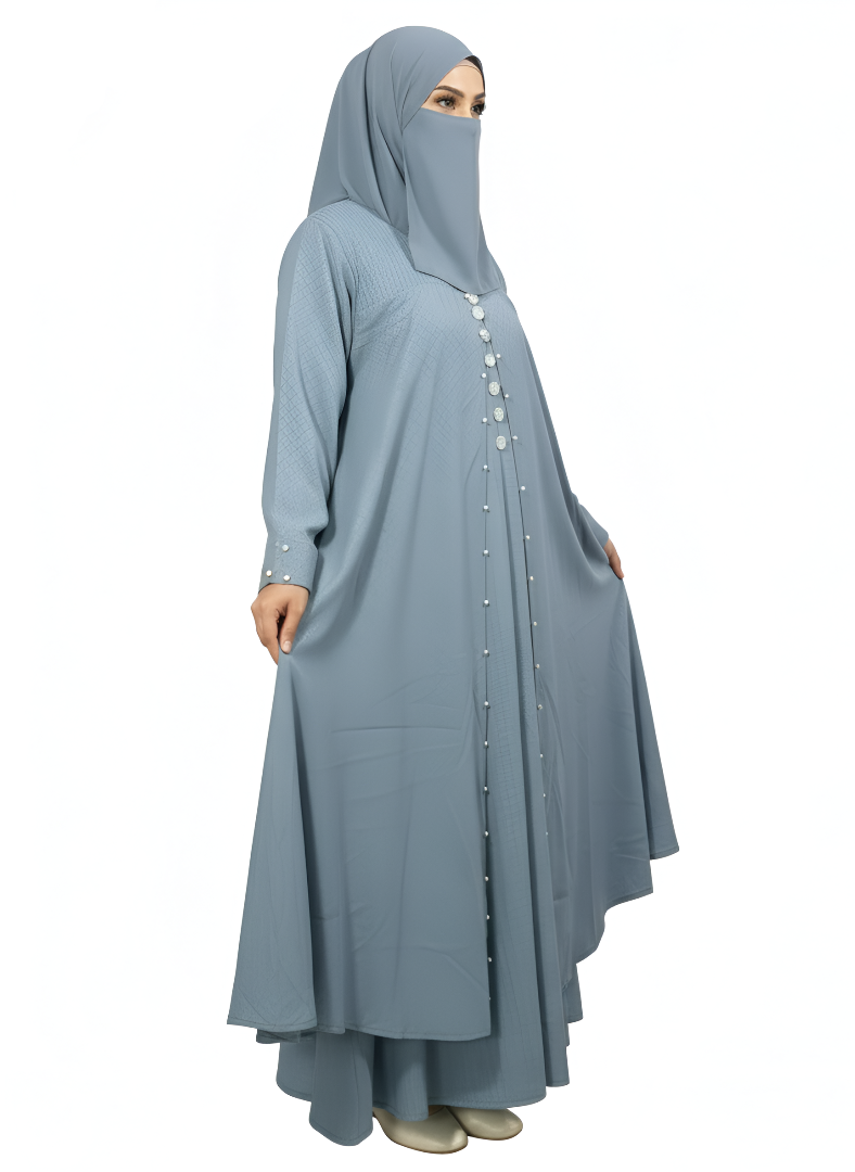 Pearl Front Open Shrug Layered Abaya Burqa