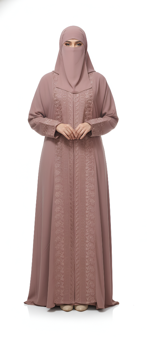 Graceful A-Line Abaya with Fancy Embroidery – Modest Burqa Dress