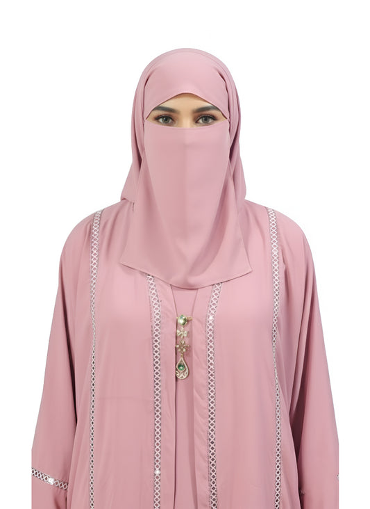 Dusty Rose Layered Burqa | Modest Islamic Clothing with Embroidery
