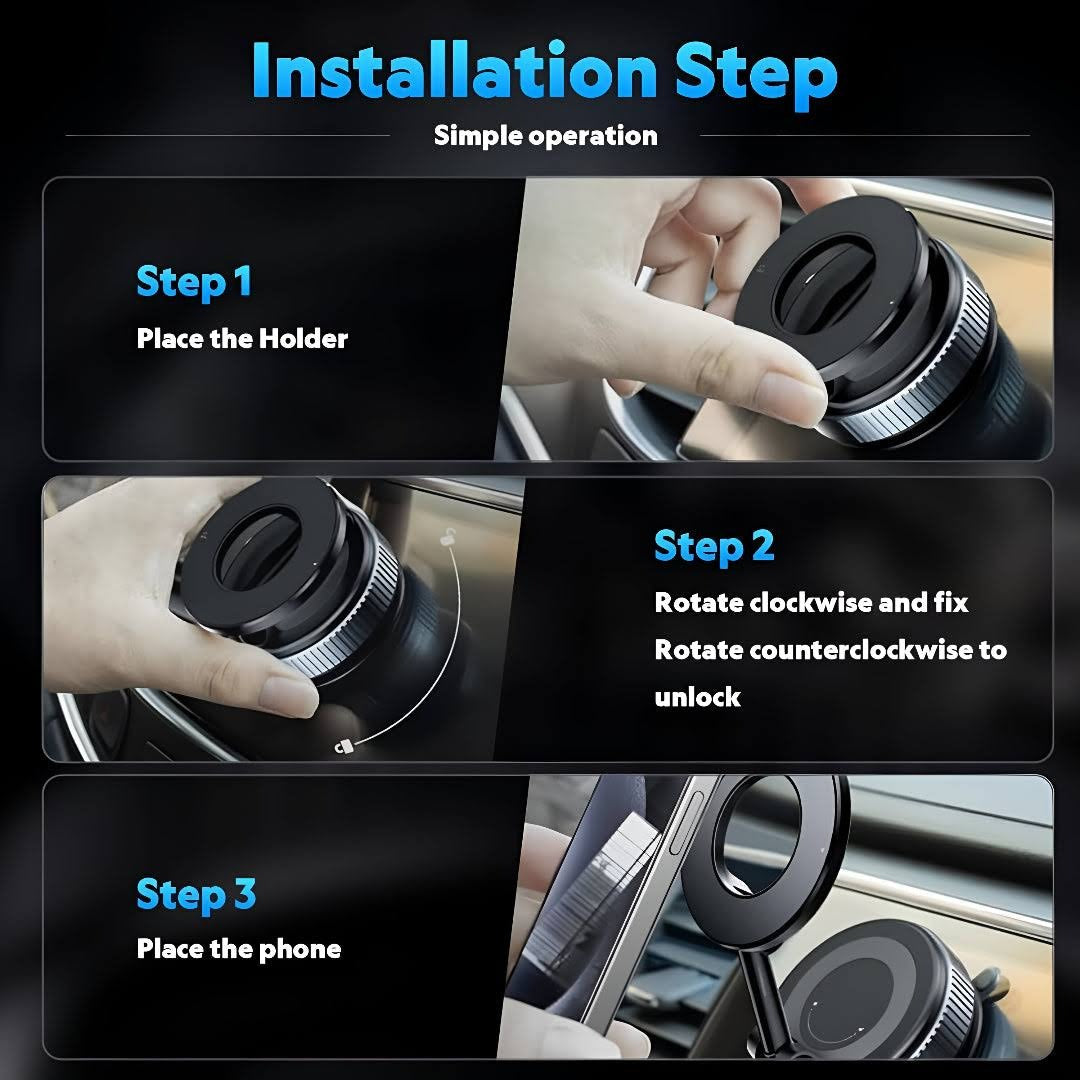 Vacuum Suction Magnetic Phone Holder Stand Mount | 360° Adjustable, Foldable Magnetic Phone Holder for Car
