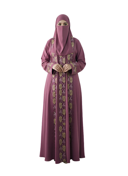 Double Embroidered Front Open Gown Style Abaya Burqa