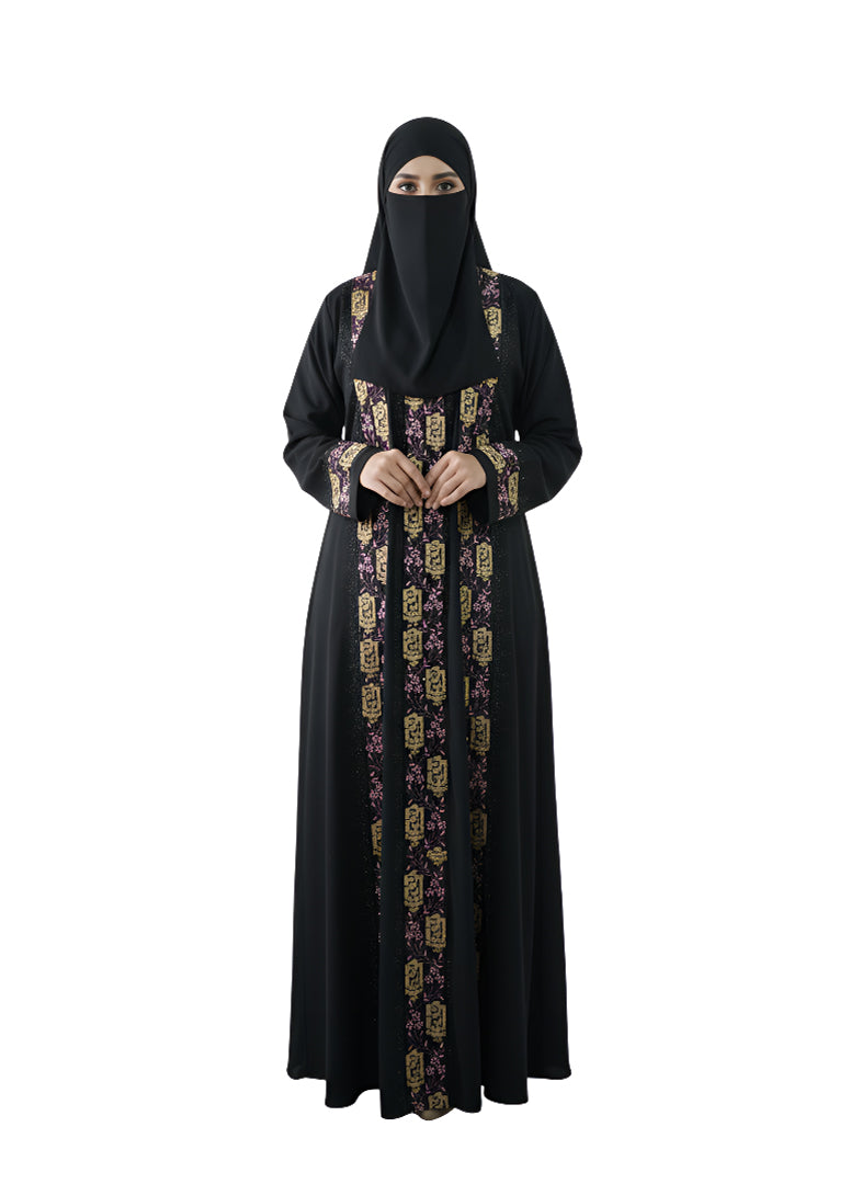 Double Embroidered Front Open Gown Style Abaya Burqa
