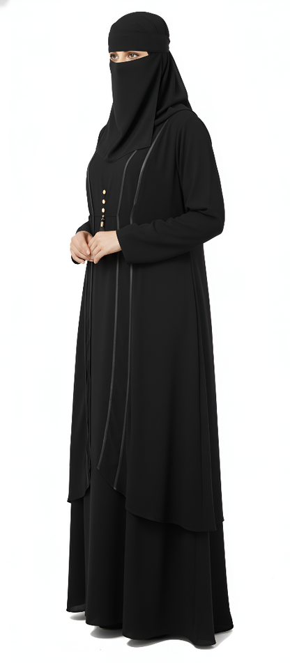 Classic Black Layered Gown Abaya – Modest Full-Length Burqa