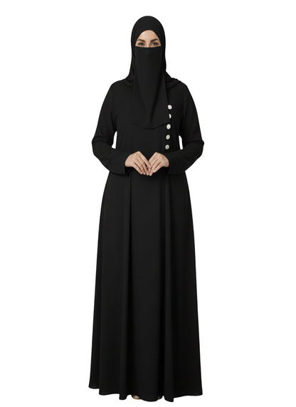 Wine Maroon A-Line Burqa Abaya with Button-Detail – Modest Fashion Maxi Dress