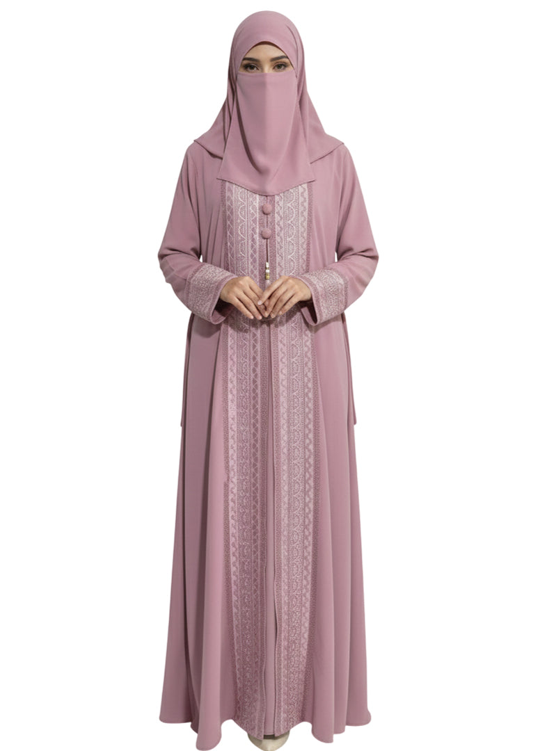 Refined Modest Abaya with Embroidery – Mauve Edition Burqa