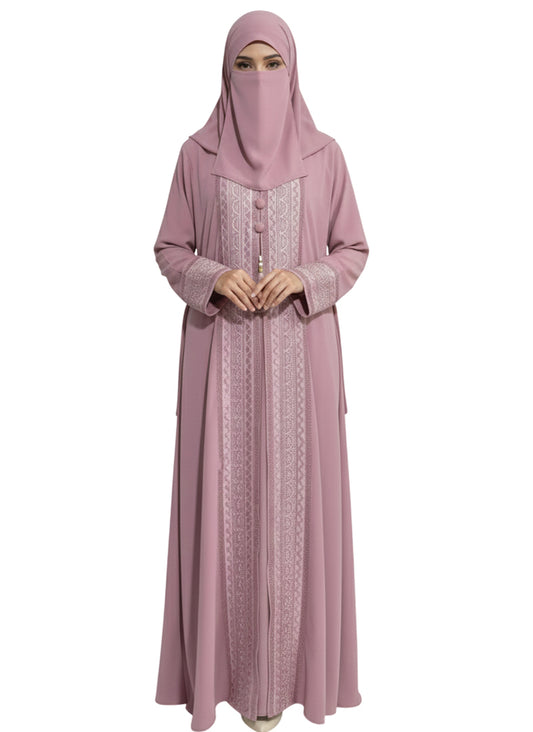 Refined Modest Abaya with Embroidery – Mauve Edition Burqa