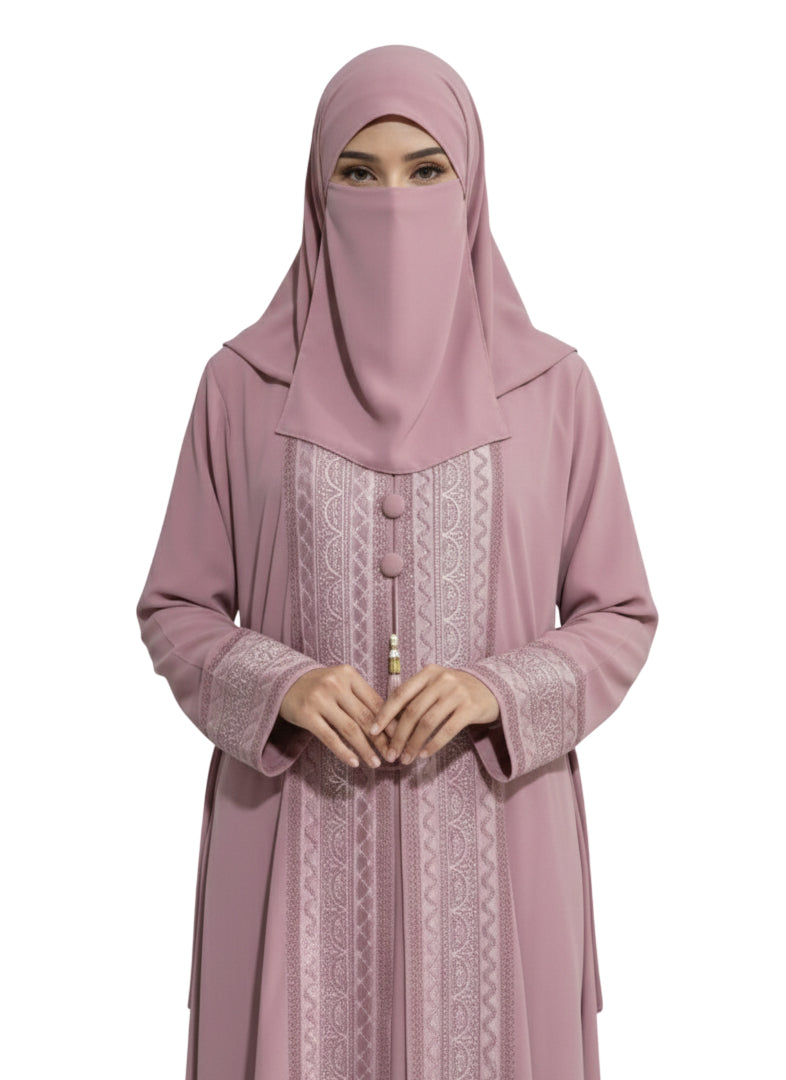 Refined Modest Abaya with Embroidery – Mauve Edition Burqa