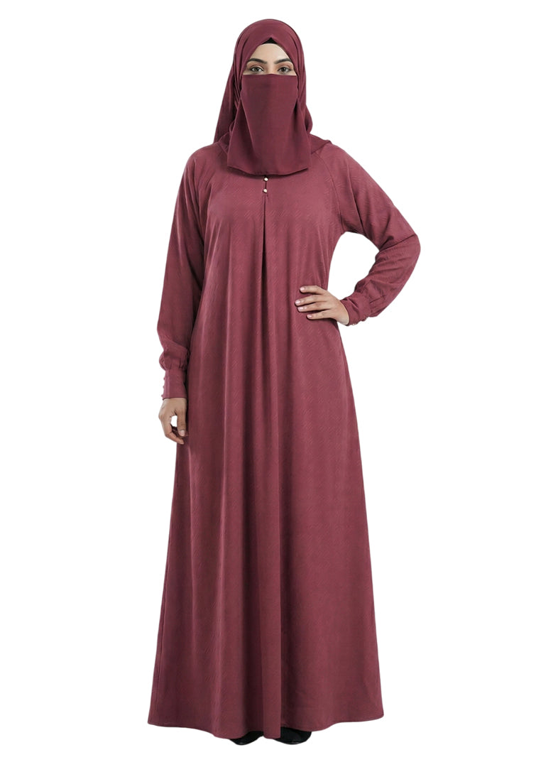 Classic Modest Wear Abaya – Embroidered Front Design in Rose Mauve Burqa