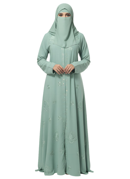 Emerald Green Embroidered Abaya Dress – Elegant Full-Coverage Modest Burqa