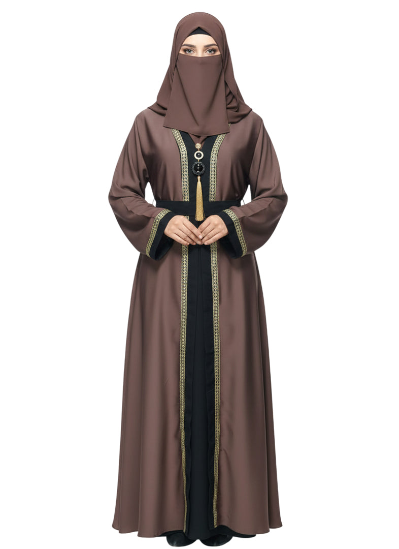 Dusty Rose Layered Burqa | Modest Islamic Clothing with Embroidery