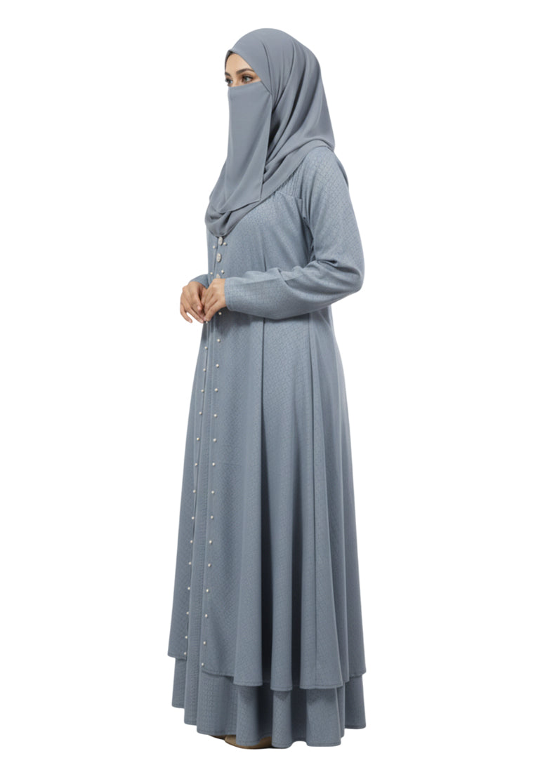 Pearl Front Open Shrug Layered Abaya Burqa