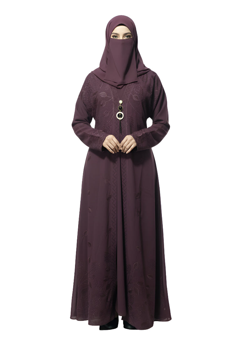 Cardigan Abaya with Metallic Braid Detail – Open Front, Modest Long Coat Style