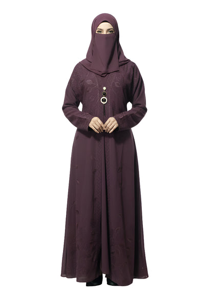 Cardigan Abaya with Metallic Braid Detail – Open Front, Modest Long Coat Style