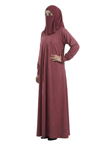 Classic Modest Wear Abaya – Embroidered Front Design in Rose Mauve Burqa