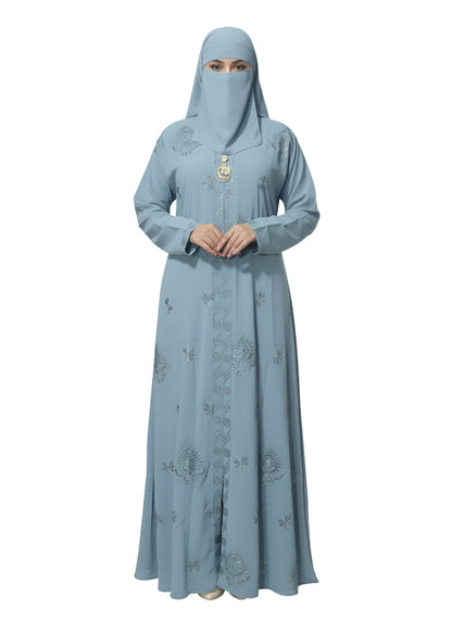 Emerald Green Embroidered Abaya Dress – Elegant Full-Coverage Modest Burqa