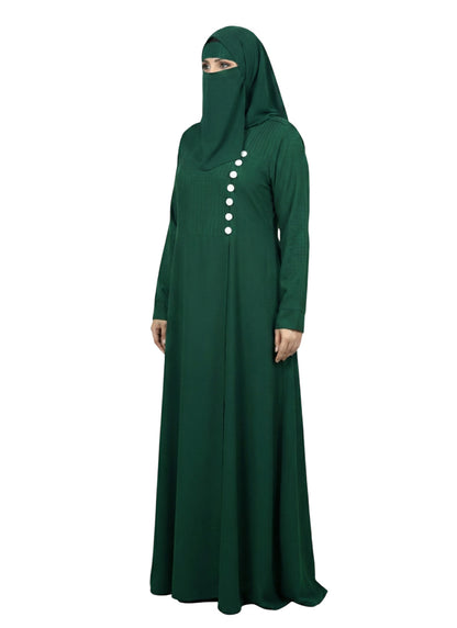 Wine Maroon A-Line Burqa Abaya with Button-Detail – Modest Fashion Maxi Dress