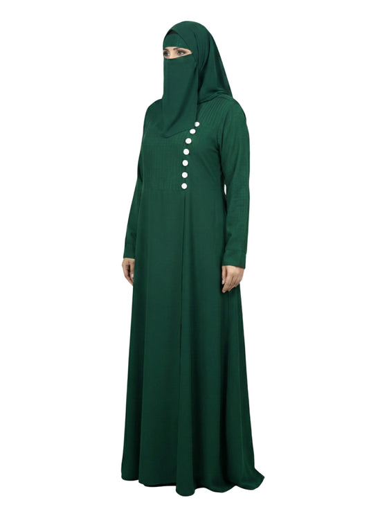 Wine Maroon A-Line Burqa Abaya with Button-Detail – Modest Fashion Maxi Dress