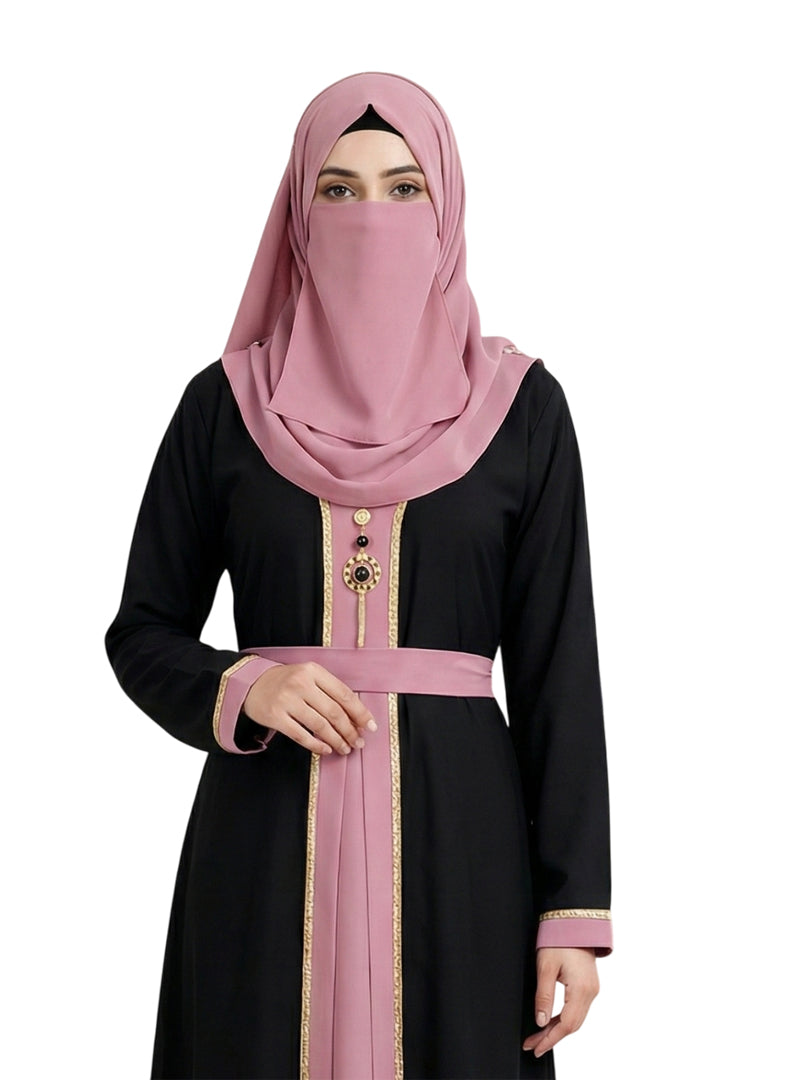 Dusty Rose Layered Burqa | Modest Islamic Clothing with Embroidery