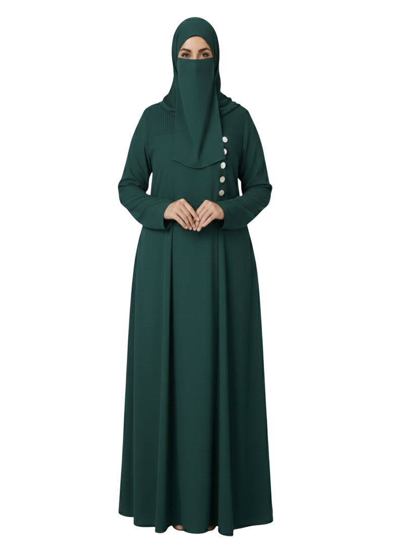 Wine Maroon A-Line Burqa Abaya with Button-Detail – Modest Fashion Maxi Dress