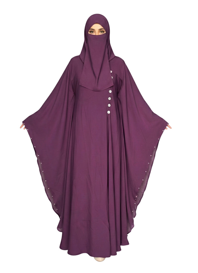 Women's Butterfly Abaya Burkha Rose Pink | Soft Premium Nida Fabric with Pearl Detailing