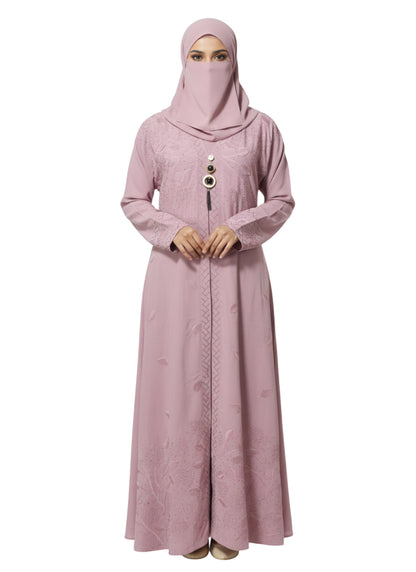 Cardigan Abaya with Metallic Braid Detail – Open Front, Modest Long Coat Style