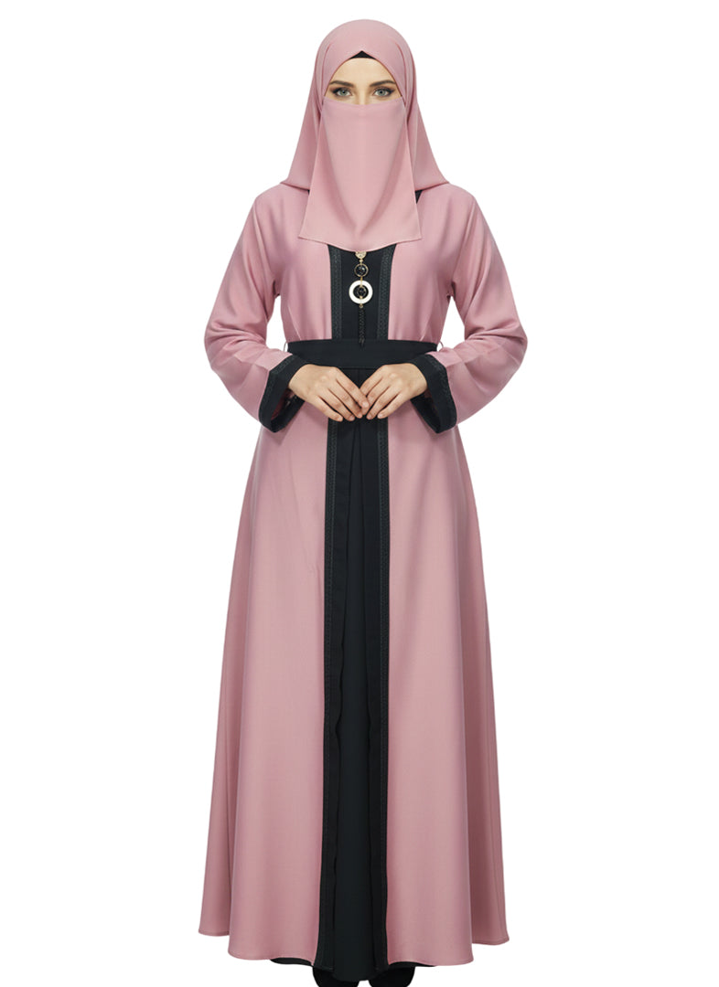 Dusty Rose Layered Burqa | Modest Islamic Clothing with Embroidery
