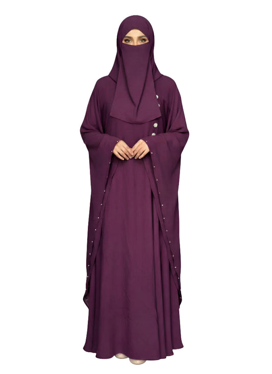 Women's Butterfly Abaya Burkha Rose Pink | Soft Premium Nida Fabric with Pearl Detailing