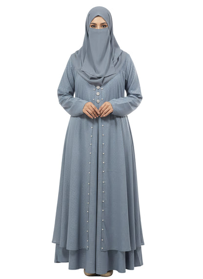 Pearl Front Open Shrug Layered Abaya Burqa