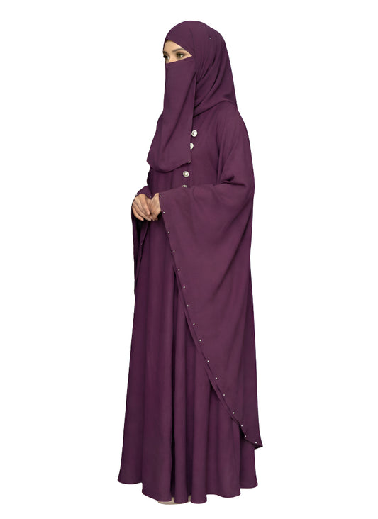 Women's Butterfly Abaya Burkha Rose Pink | Soft Premium Nida Fabric with Pearl Detailing