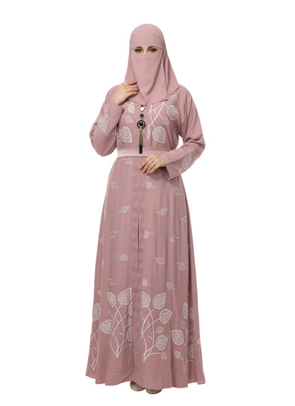 Cardigan Abaya with Metallic Braid Detail – Open Front, Modest Long Coat Style