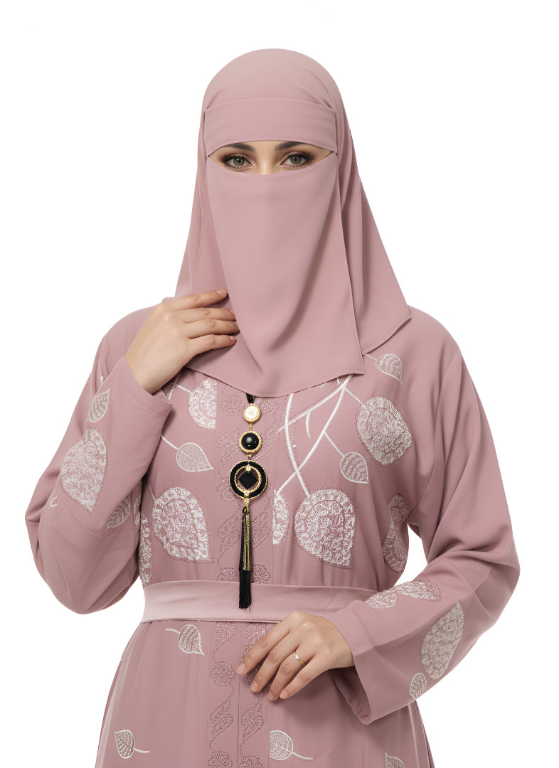 Cardigan Abaya with Metallic Braid Detail – Open Front, Modest Long Coat Style