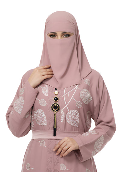 Cardigan Abaya with Metallic Braid Detail – Open Front, Modest Long Coat Style