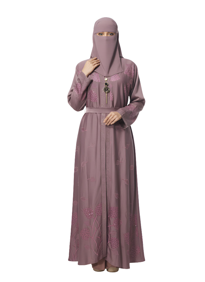 Cardigan Abaya with Metallic Braid Detail – Open Front, Modest Long Coat Style