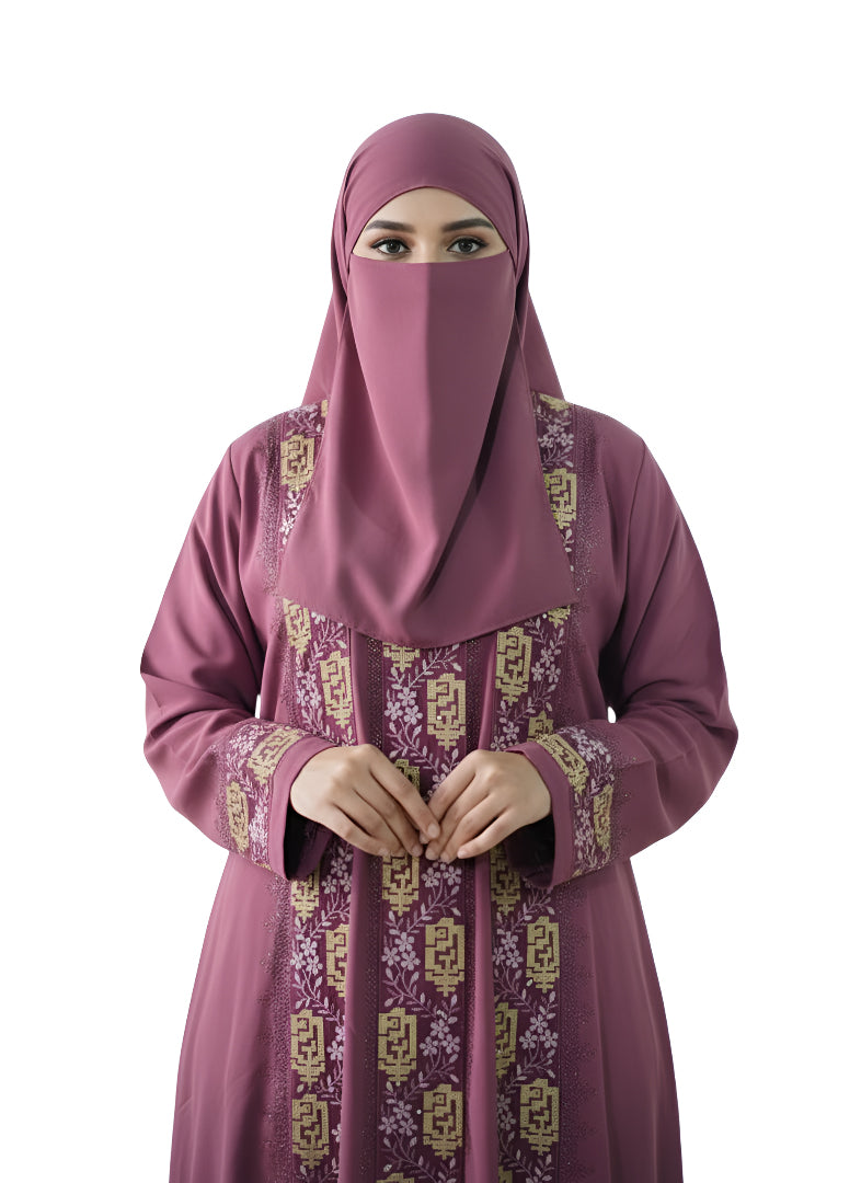 Double Embroidered Front Open Gown Style Abaya Burqa