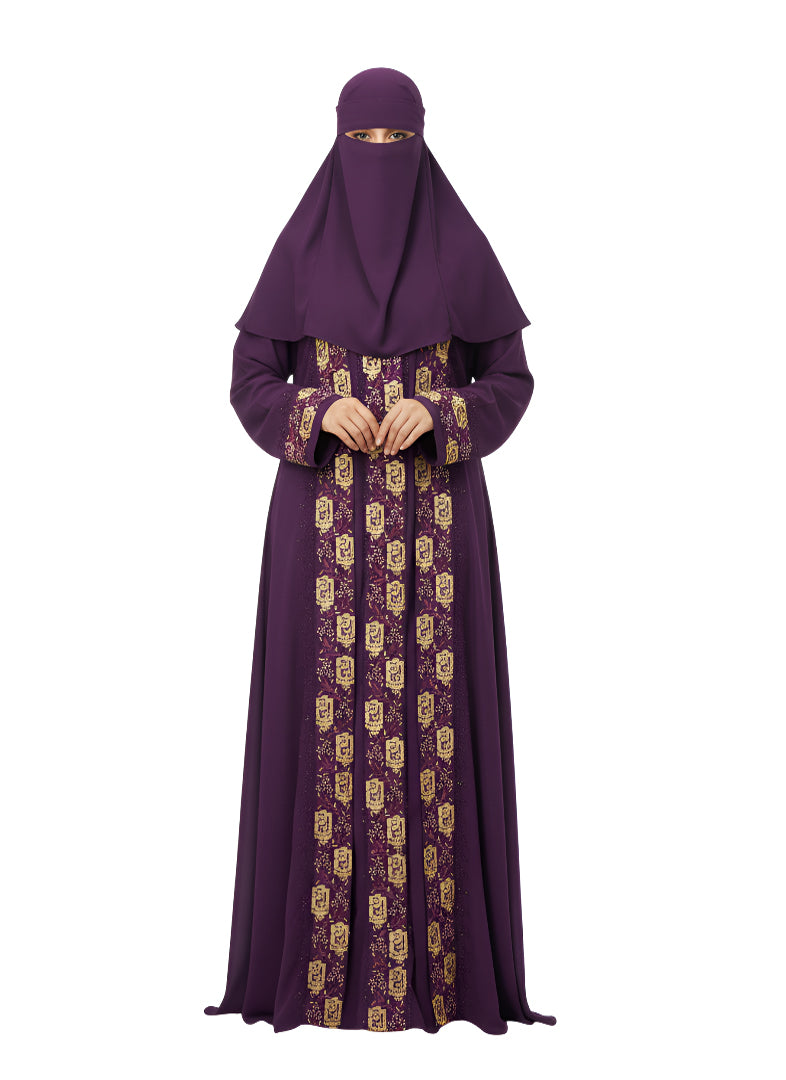 Double Embroidered Front Open Gown Style Abaya Burqa