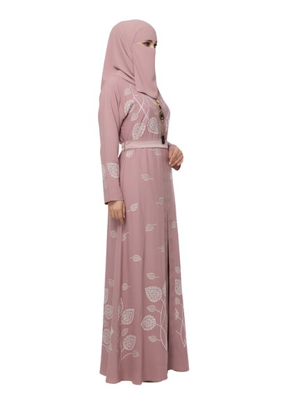 Cardigan Abaya with Metallic Braid Detail – Open Front, Modest Long Coat Style