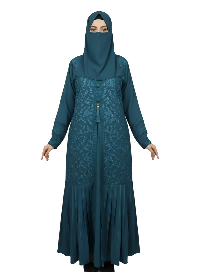 Classic Embroidered Pleated Maxi Abaya | Elegant Modest Outfit