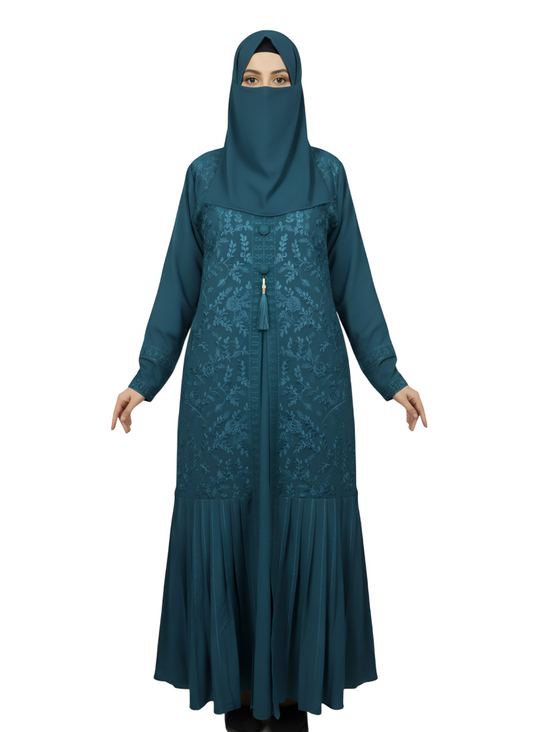Classic Embroidered Pleated Maxi Abaya | Elegant Modest Outfit