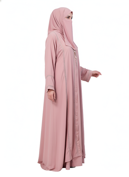 Dusty Rose Layered Burqa | Modest Islamic Clothing with Embroidery