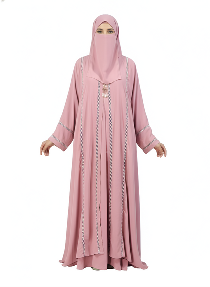 Dusty Rose Layered Burqa | Modest Islamic Clothing with Embroidery