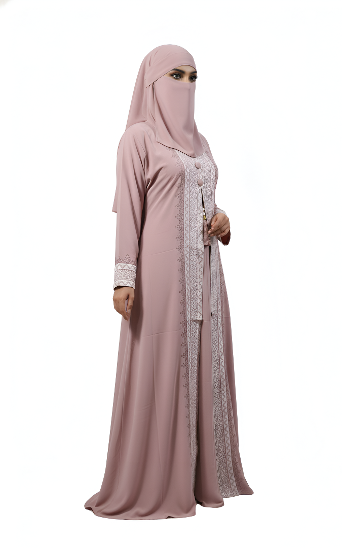 Elegant Embroidered Front Open Abaya Burqa – Modest Fashion Training Edition