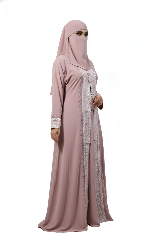 Elegant Embroidered Front Open Abaya Burqa – Modest Fashion Training Edition
