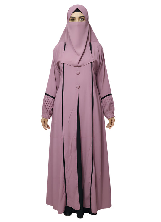 Front Open Abaya with Elastic Sleeves – Soft Nida Fabric Burqa